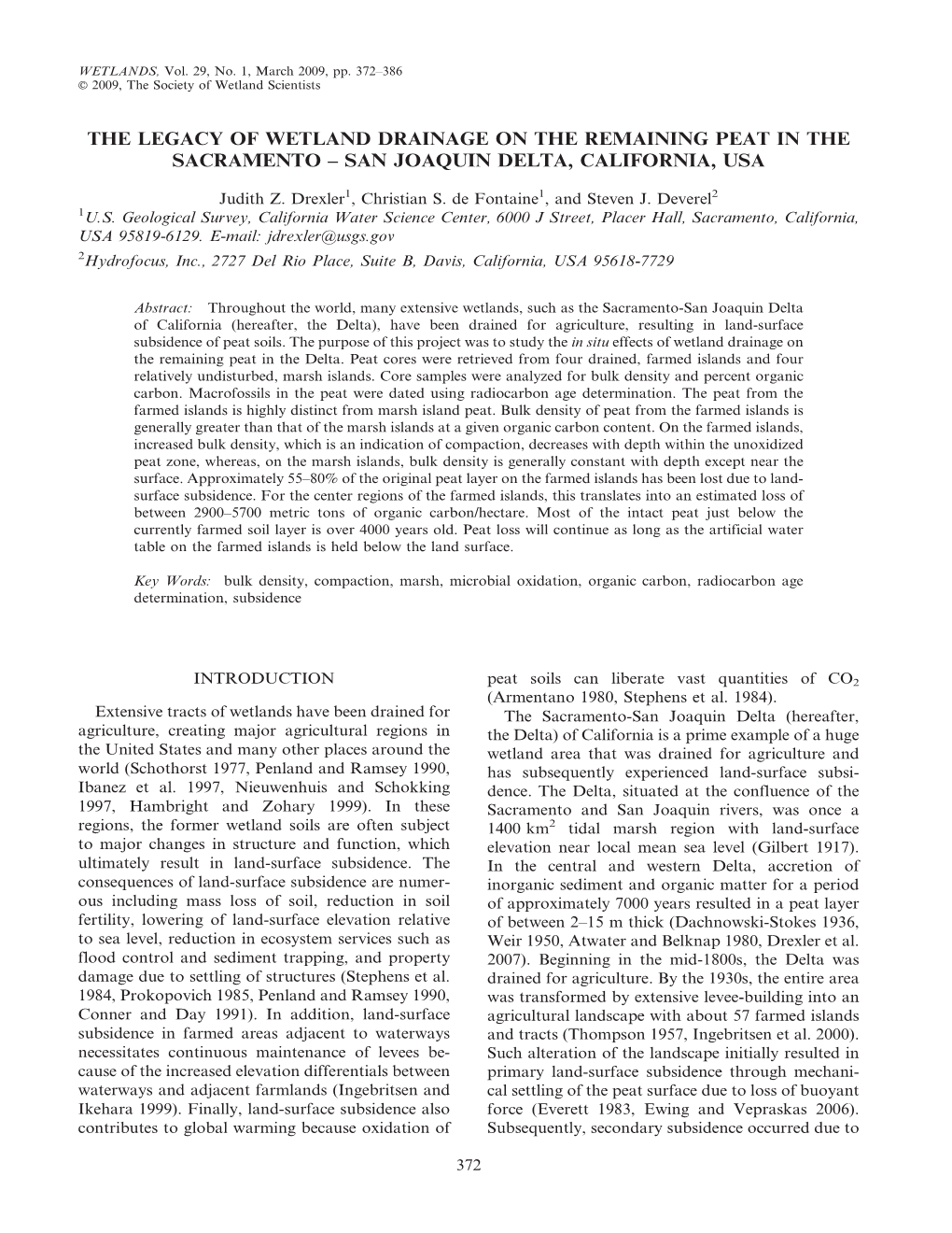 The Legacy of Wetland Drainage on the Remaining Peat in the Sacramento – San Joaquin Delta, California, Usa