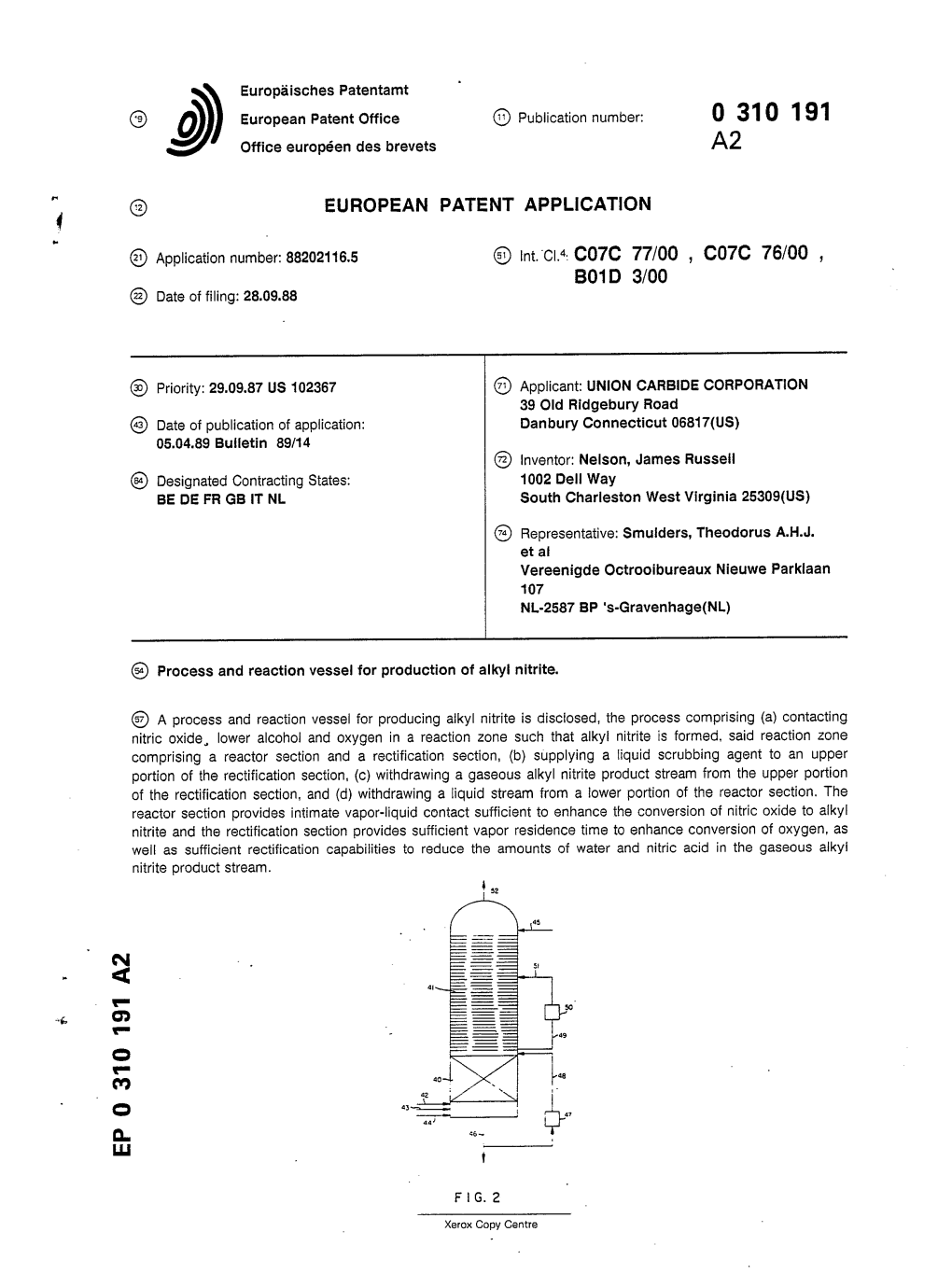 Process and Reaction Vessel for Production of Alkyl Nitrite