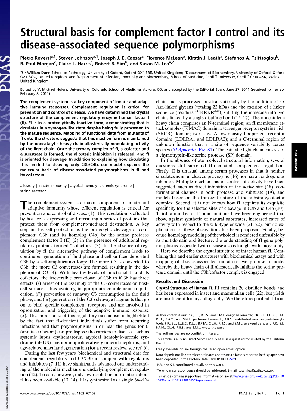 Structural Basis for Complement Factor I Control and Its Disease-Associated Sequence Polymorphisms