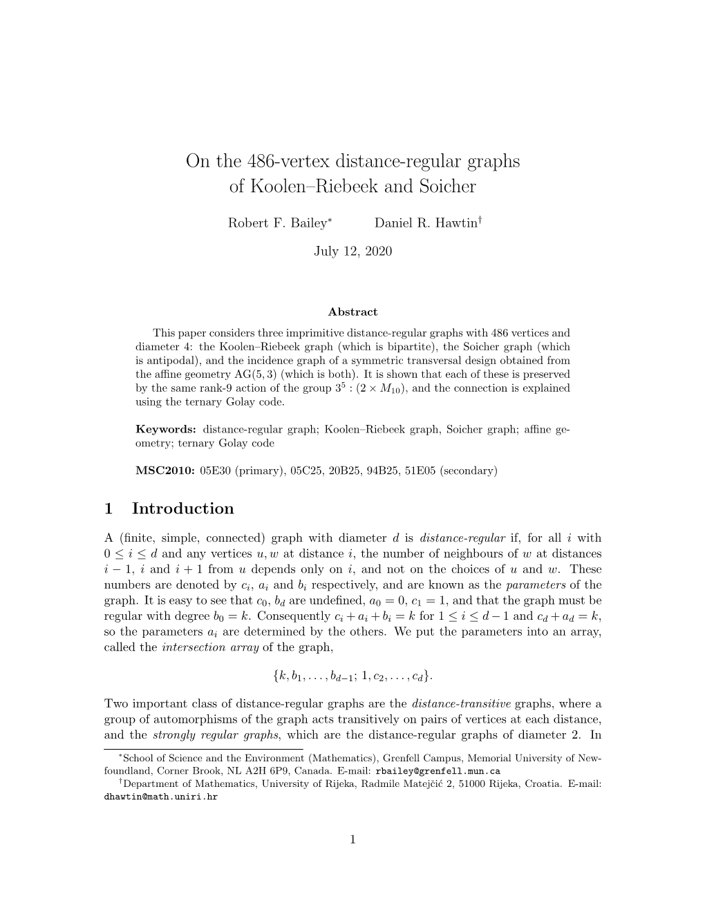 On the 486-Vertex Distance-Regular Graphs of Koolen–Riebeek and Soicher