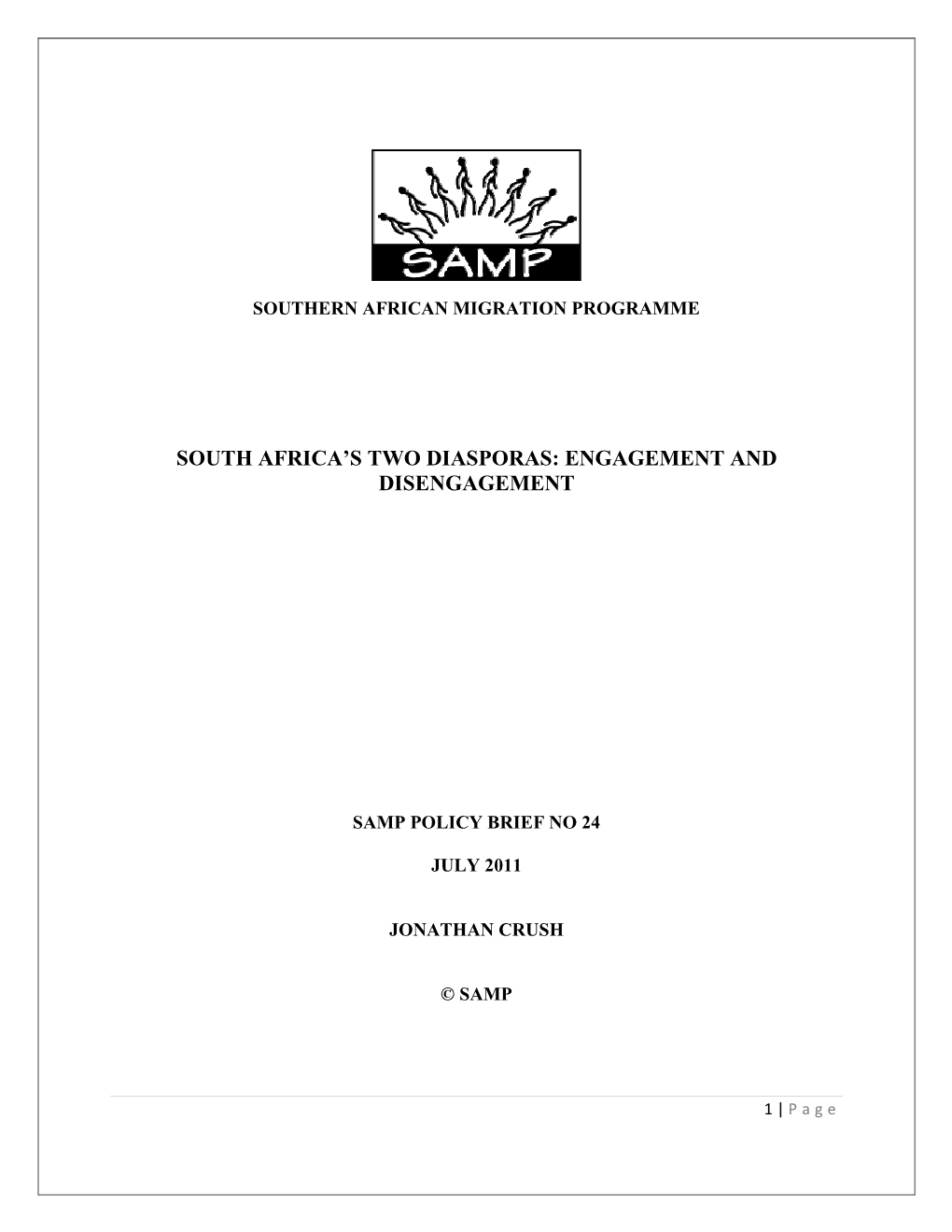 No.24: South Africa's Two Diasporas: Engagement and Disengagement, 2011