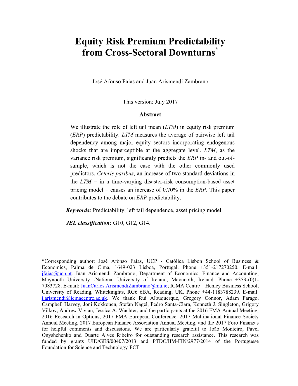 Equity Risk Premium Predictability from Cross-Sectoral Downturns*