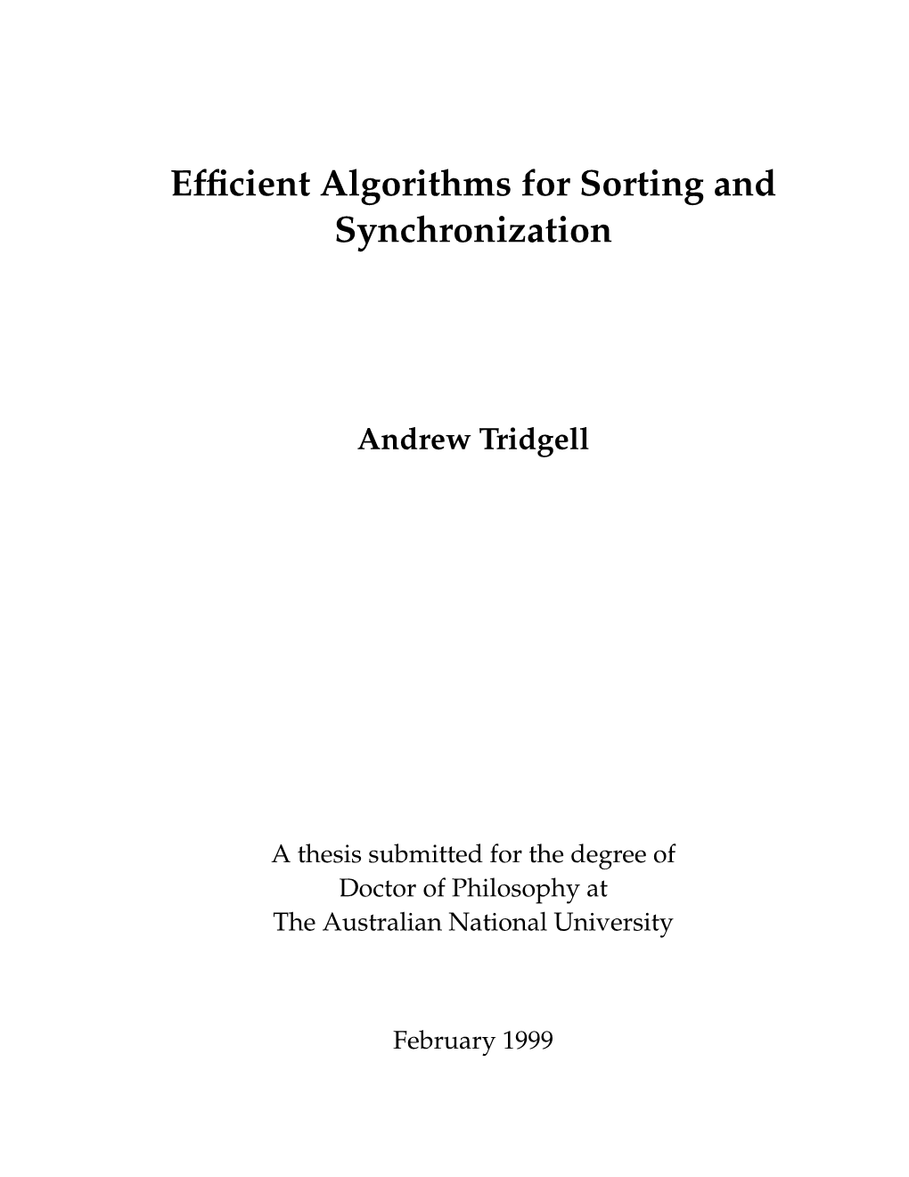 Thesis Submitted for the Degree of Doctor of Philosophy at the Australian National University