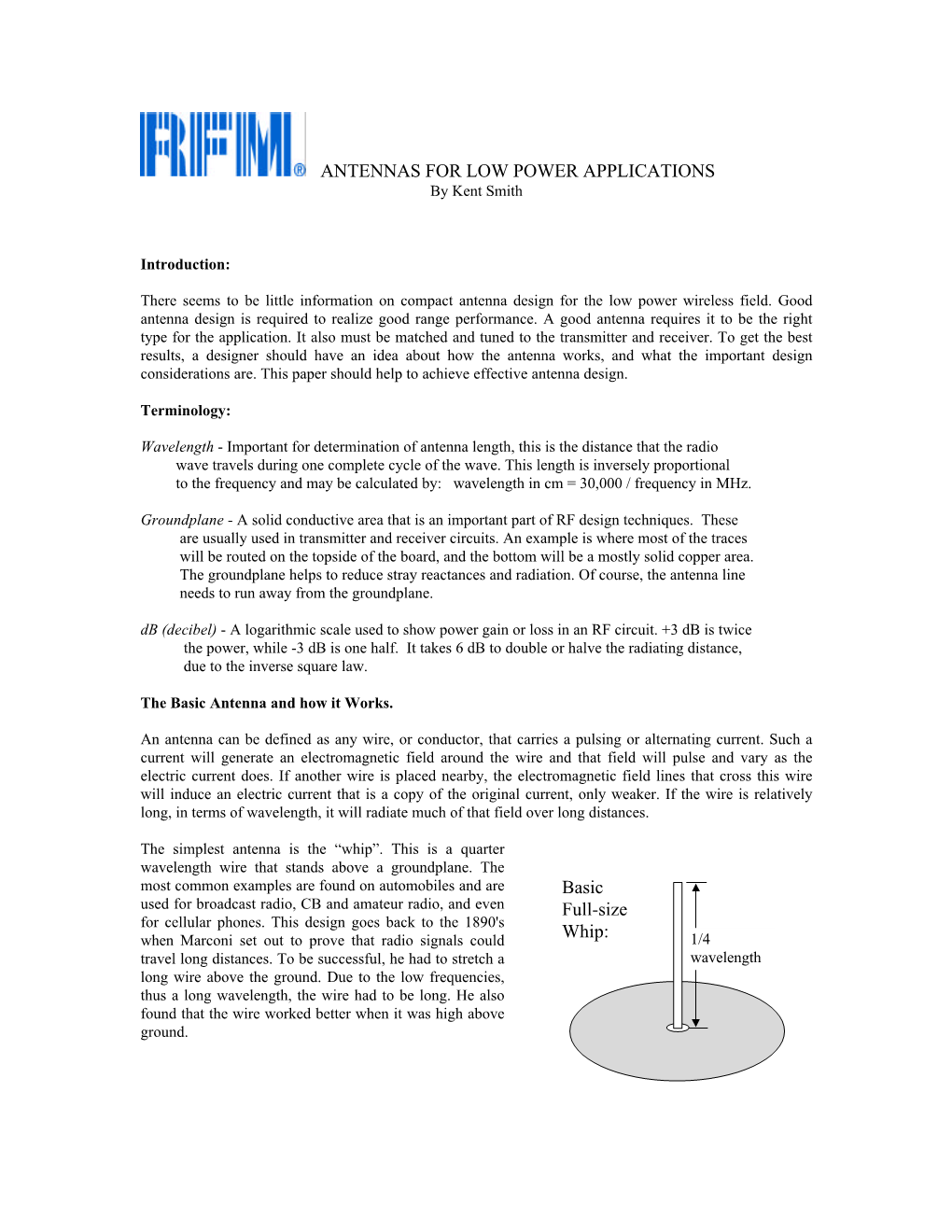 ANTENNAS for LOW POWER APPLICATIONS Basic Full