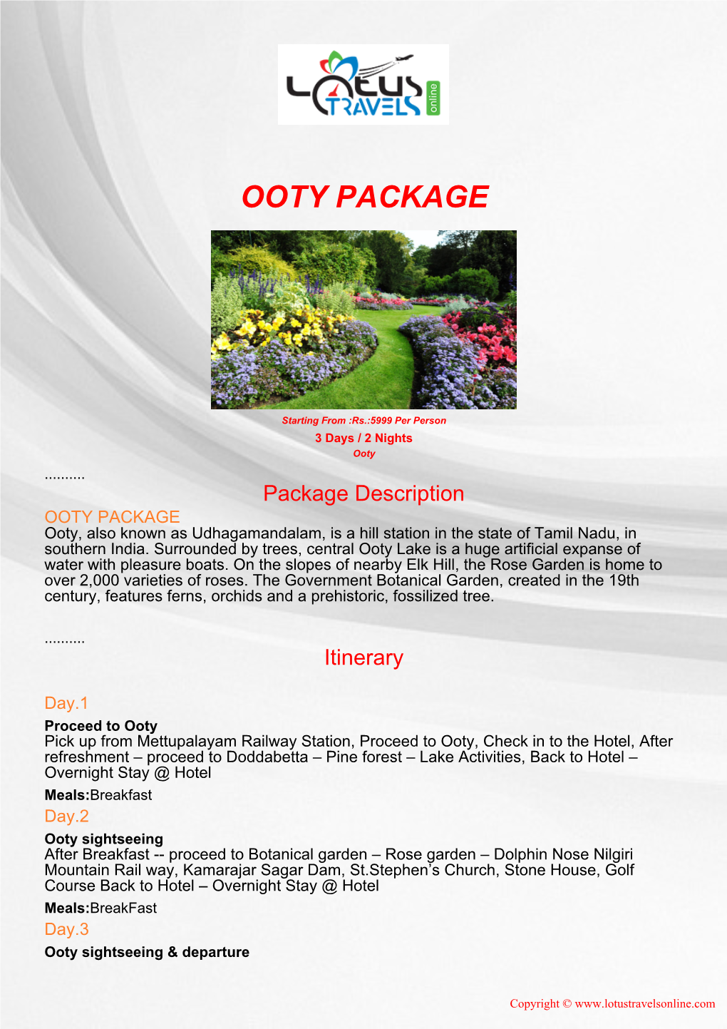 Ooty Package