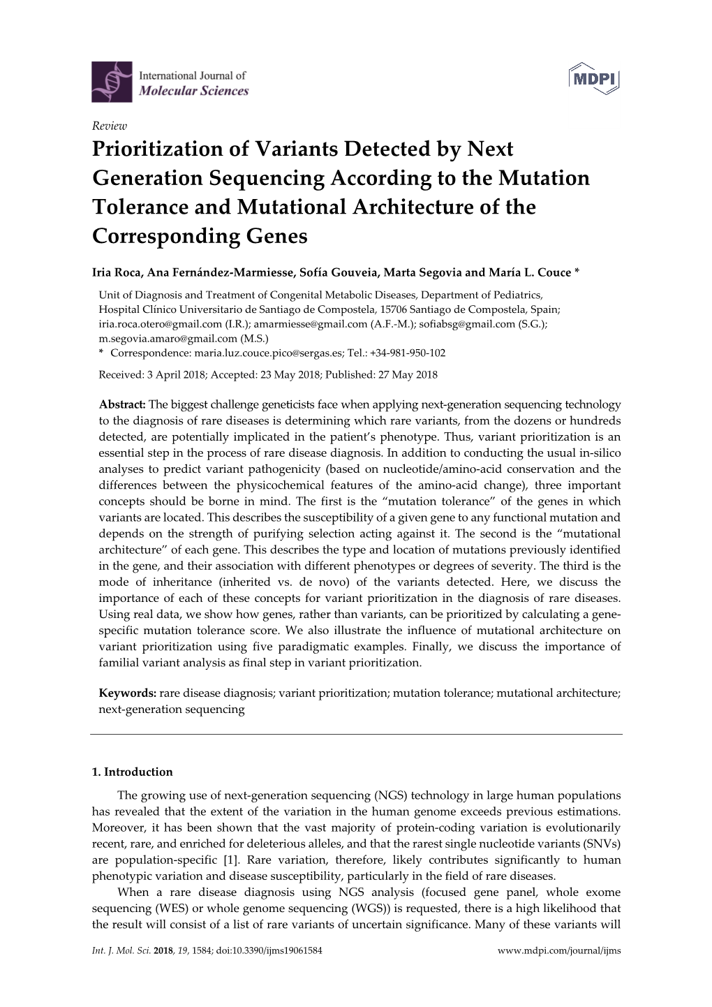 Prioritization of Variants Detected by Next Generation Sequencing According to the Mutation Tolerance and Mutational Architecture of the Corresponding Genes