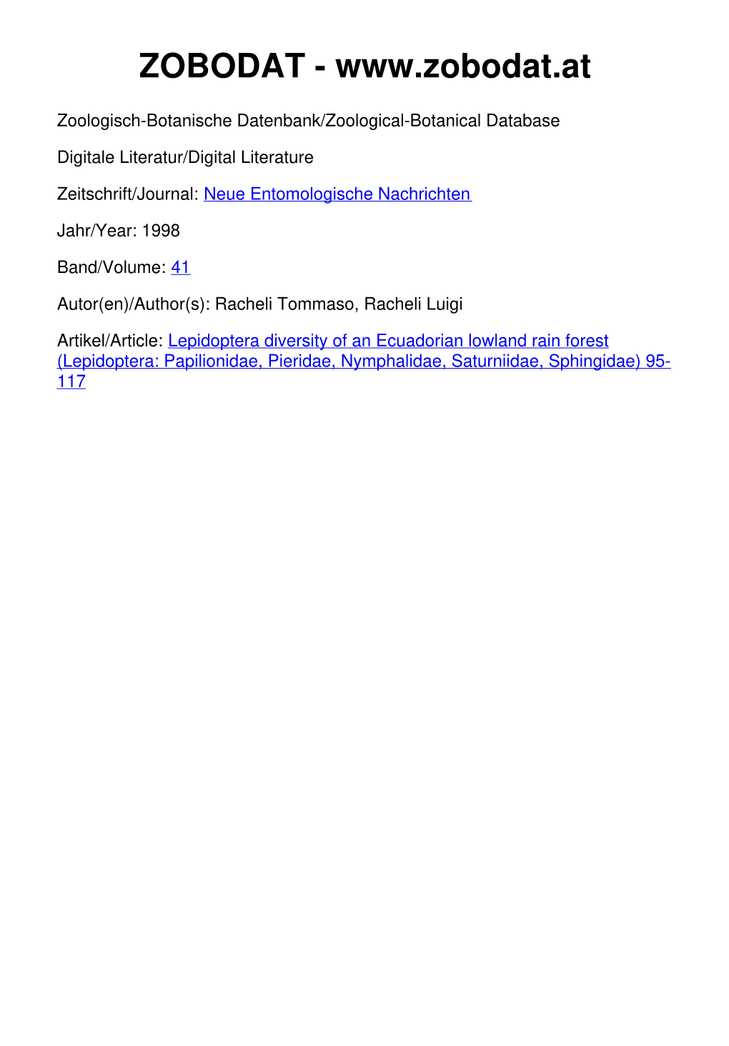 Lepidoptera Diversity of an Ecuadorian Lowland Rain Forest1