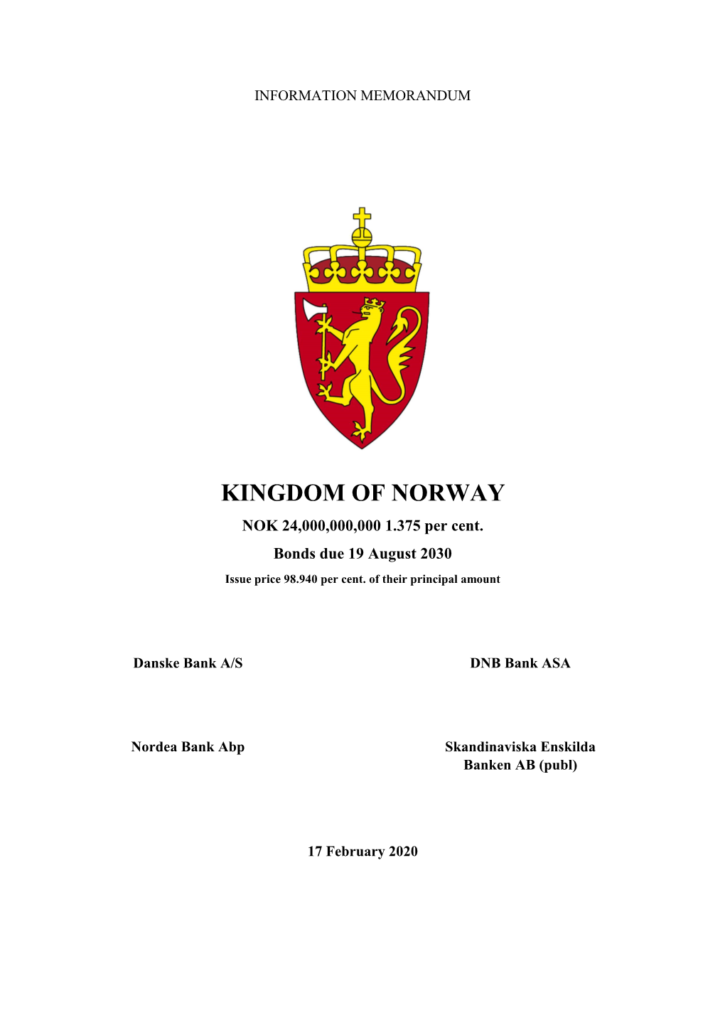 KINGDOM of NORWAY NOK 24,000,000,000 1.375 Per Cent