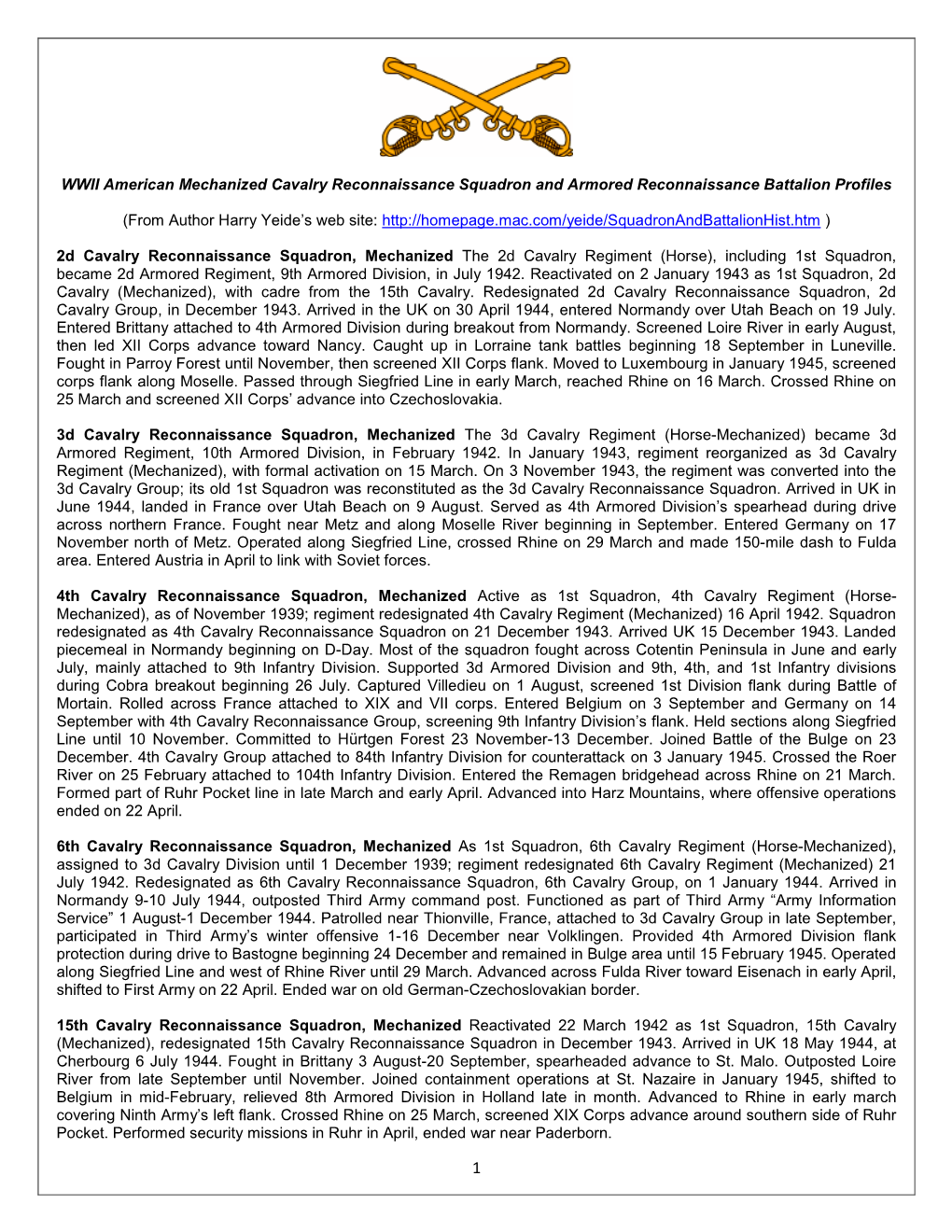 WWII American Mechanized Cavalry Reconnaissance Squadron and Armored Reconnaissance Battalion Profiles