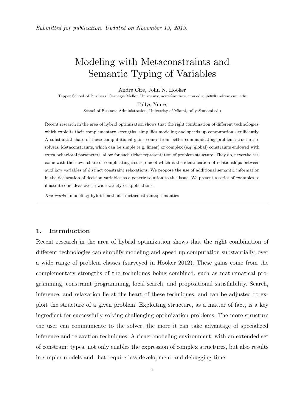 Modeling with Metaconstraints and Semantic Typing of Variables