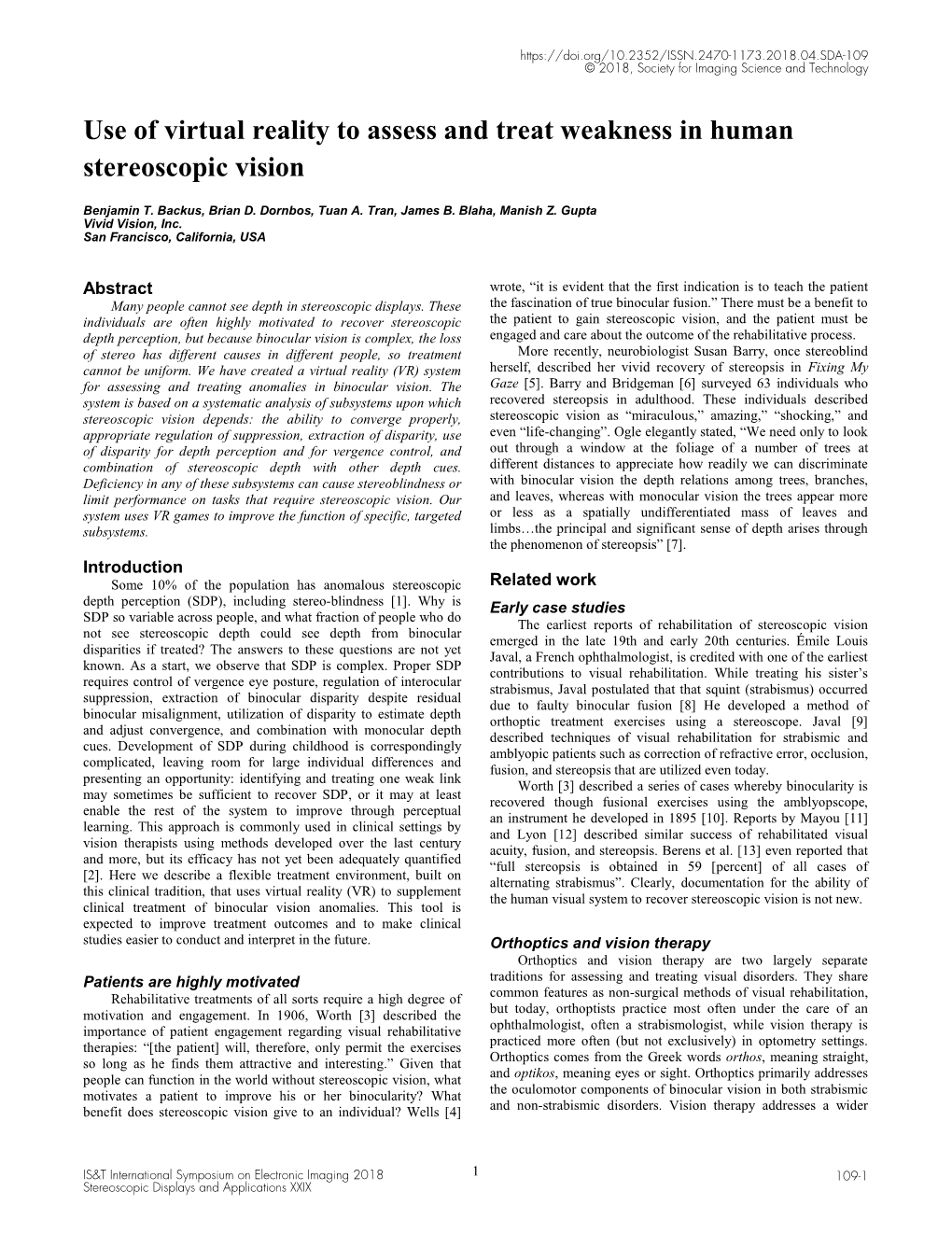 Use of Virtual Reality to Assess and Treat Weakness in Human Stereoscopic Vision