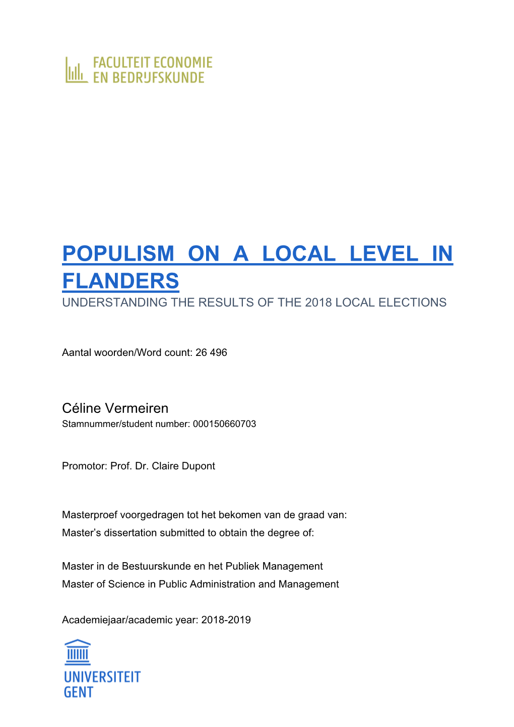 Populism on a Local Level in Flanders Understanding the Results of the 2018 Local Elections