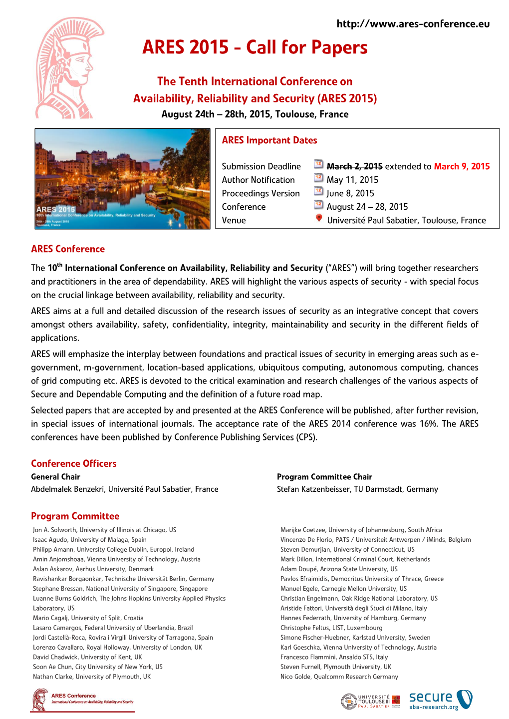 ARES 2015 - Call for Papers