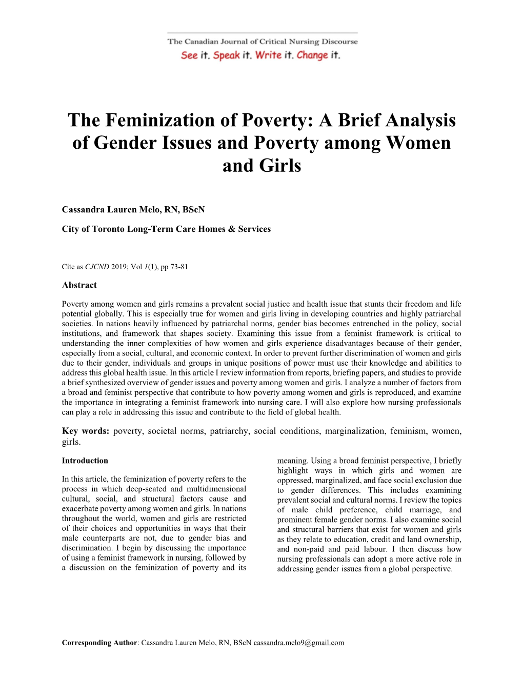 A Brief Analysis of Gender Issues and Poverty Among Women and Girls