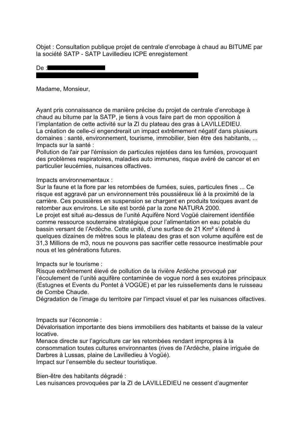 Objet : Consultation Publique Projet De Centrale D'enrobage À