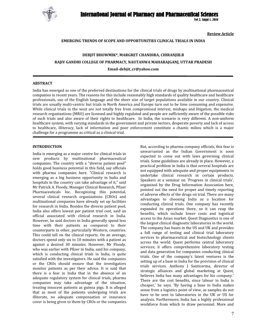 Emerging Trends of Scope and Opportunities Clinical Trials in India