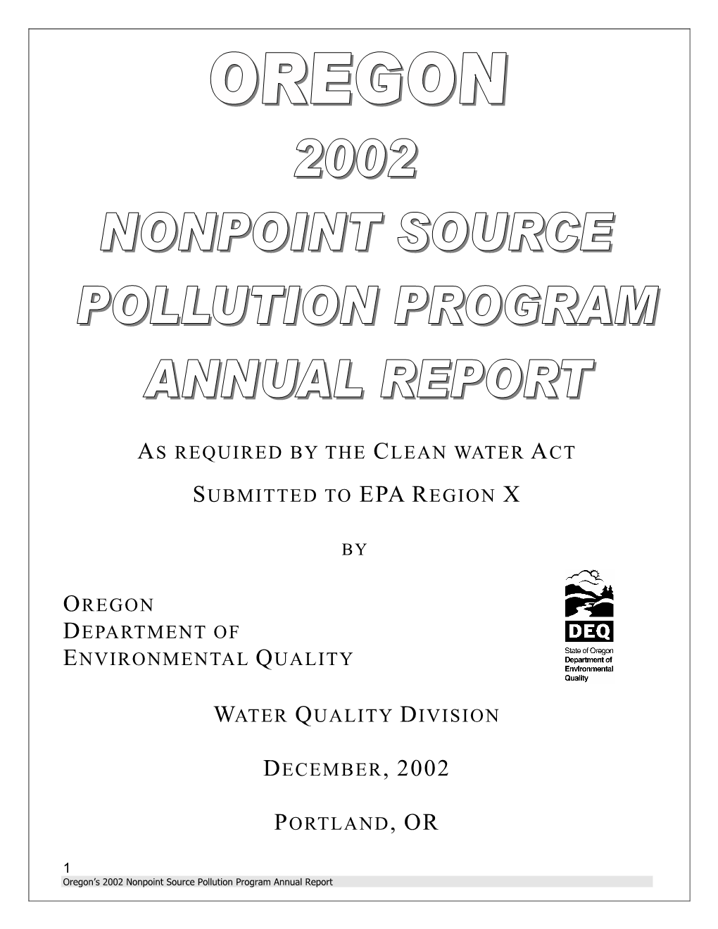 Oregon 2002 Nonpoint Source Pollution Program Annual Report