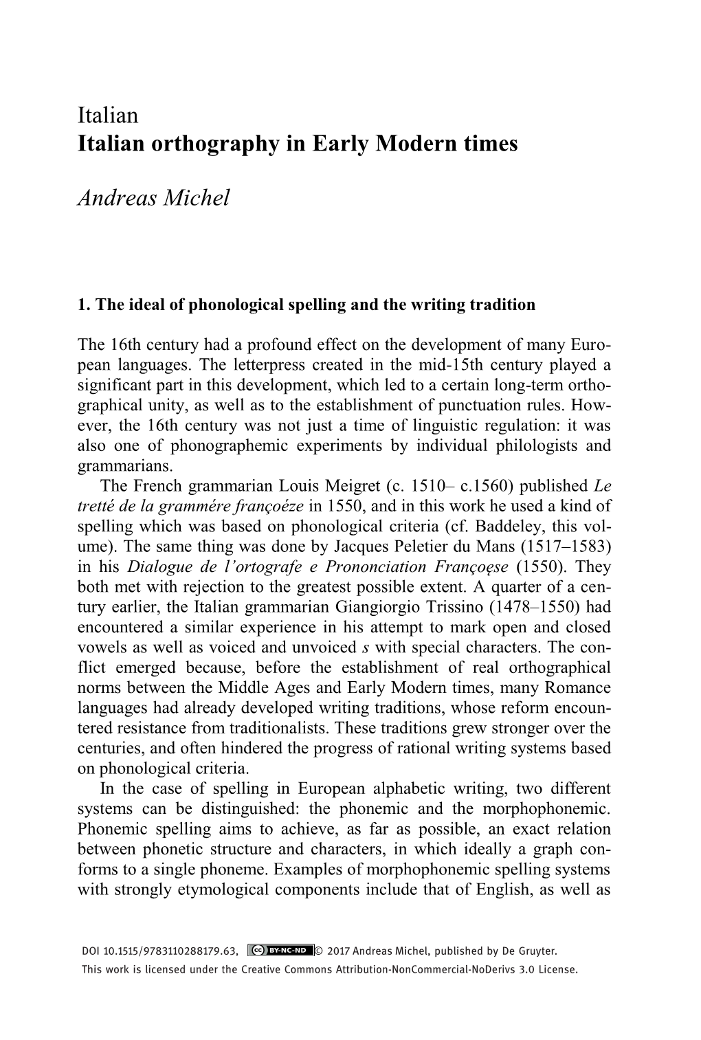 Italian Italian Orthography in Early Modern Times Andreas Michel
