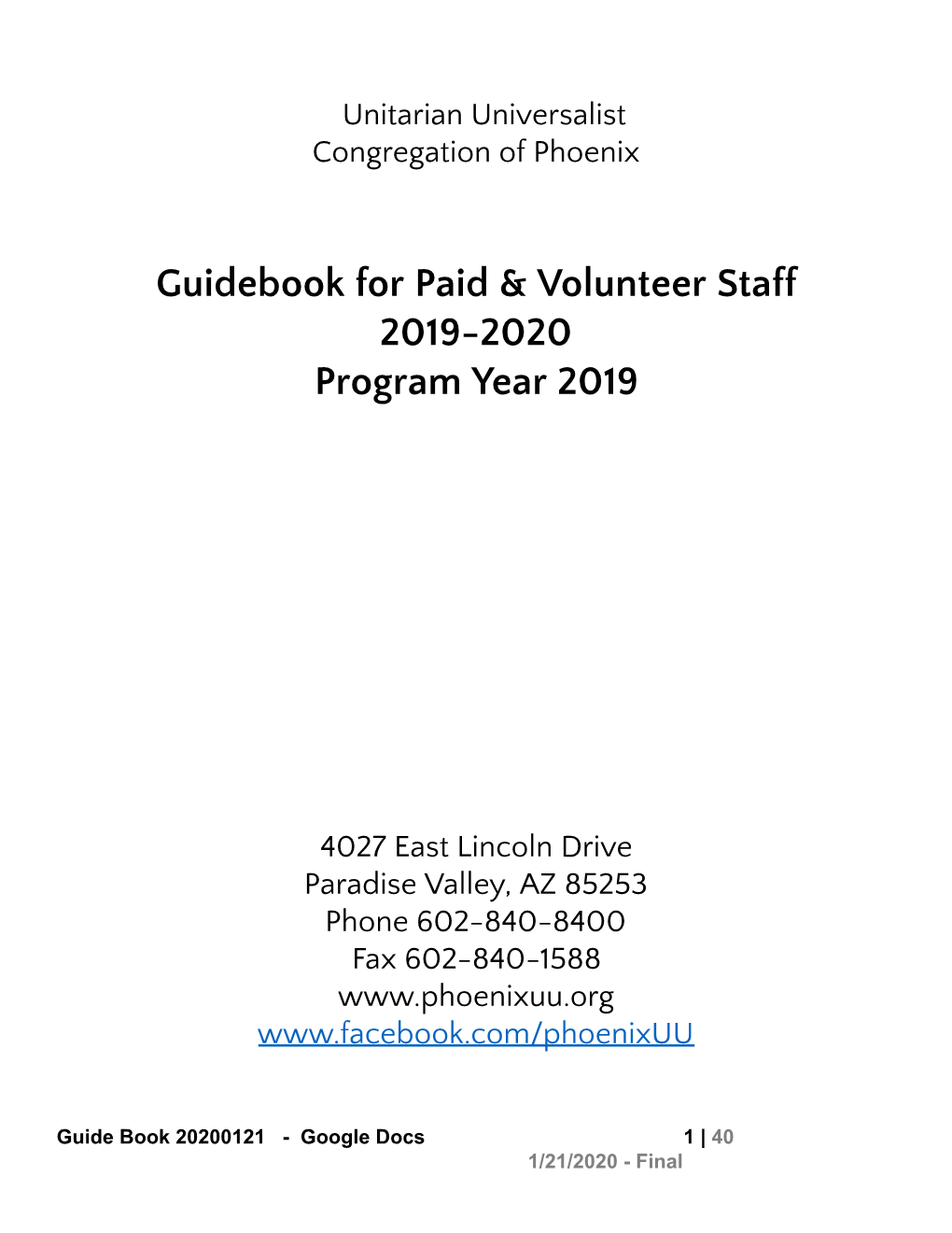 Guidebook for Paid & Volunteer Staff 2019-2020 Program Year 2019