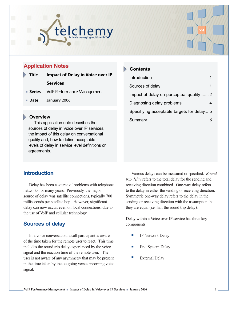 Impact of Delay in Voice Over IP Services January 2006 1 Telchemy Application Notes