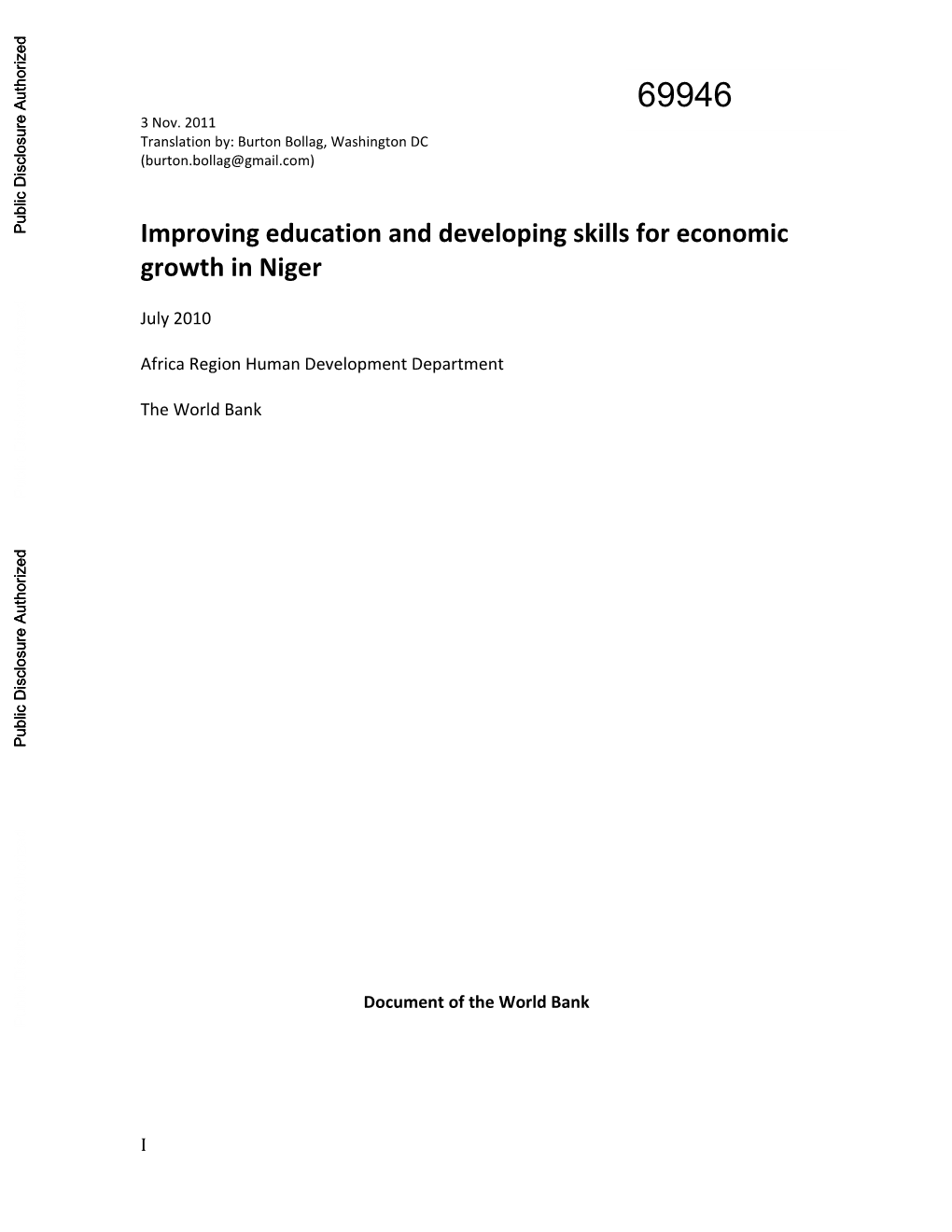 Improving Education and Developing Skills for Economic Growth in Niger