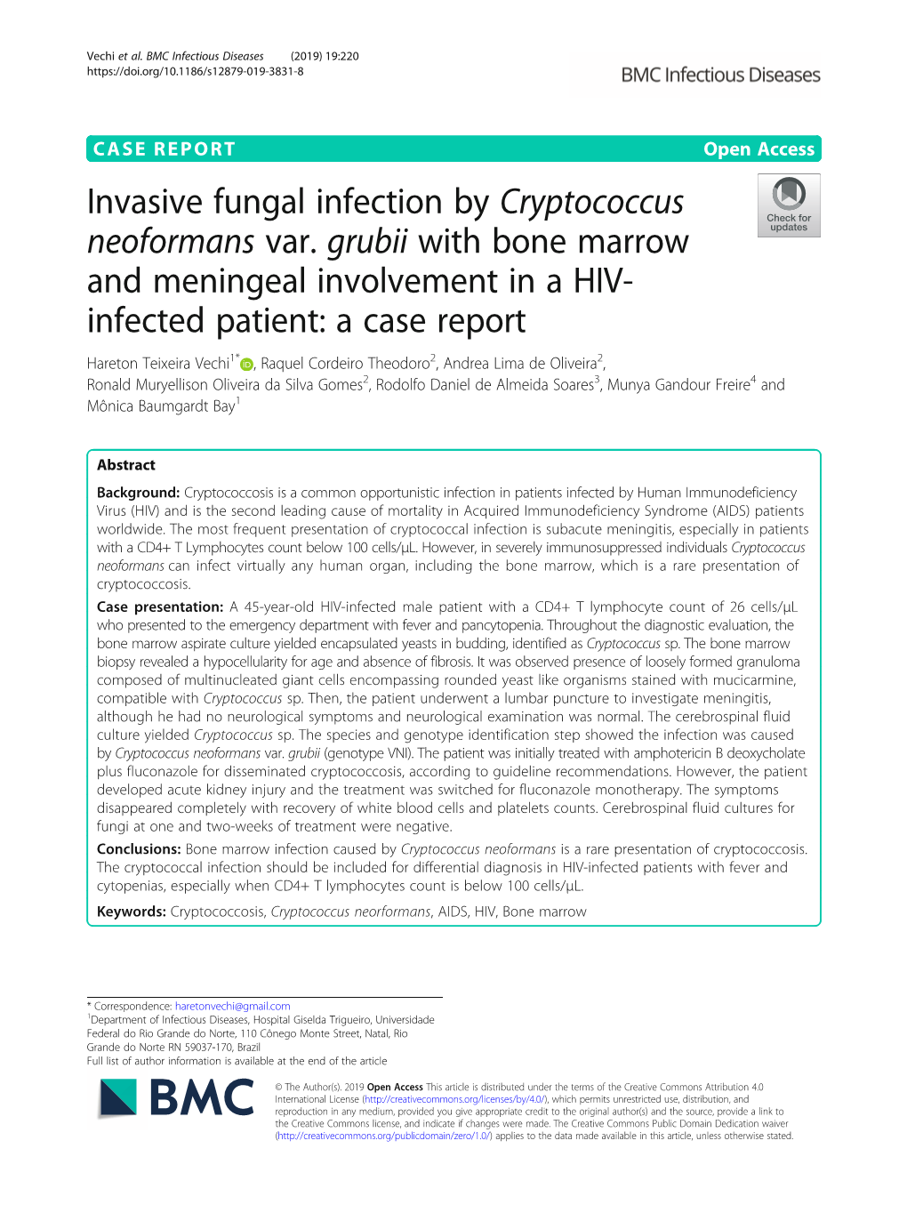 Invasive Fungal Infection by Cryptococcus Neoformans Var