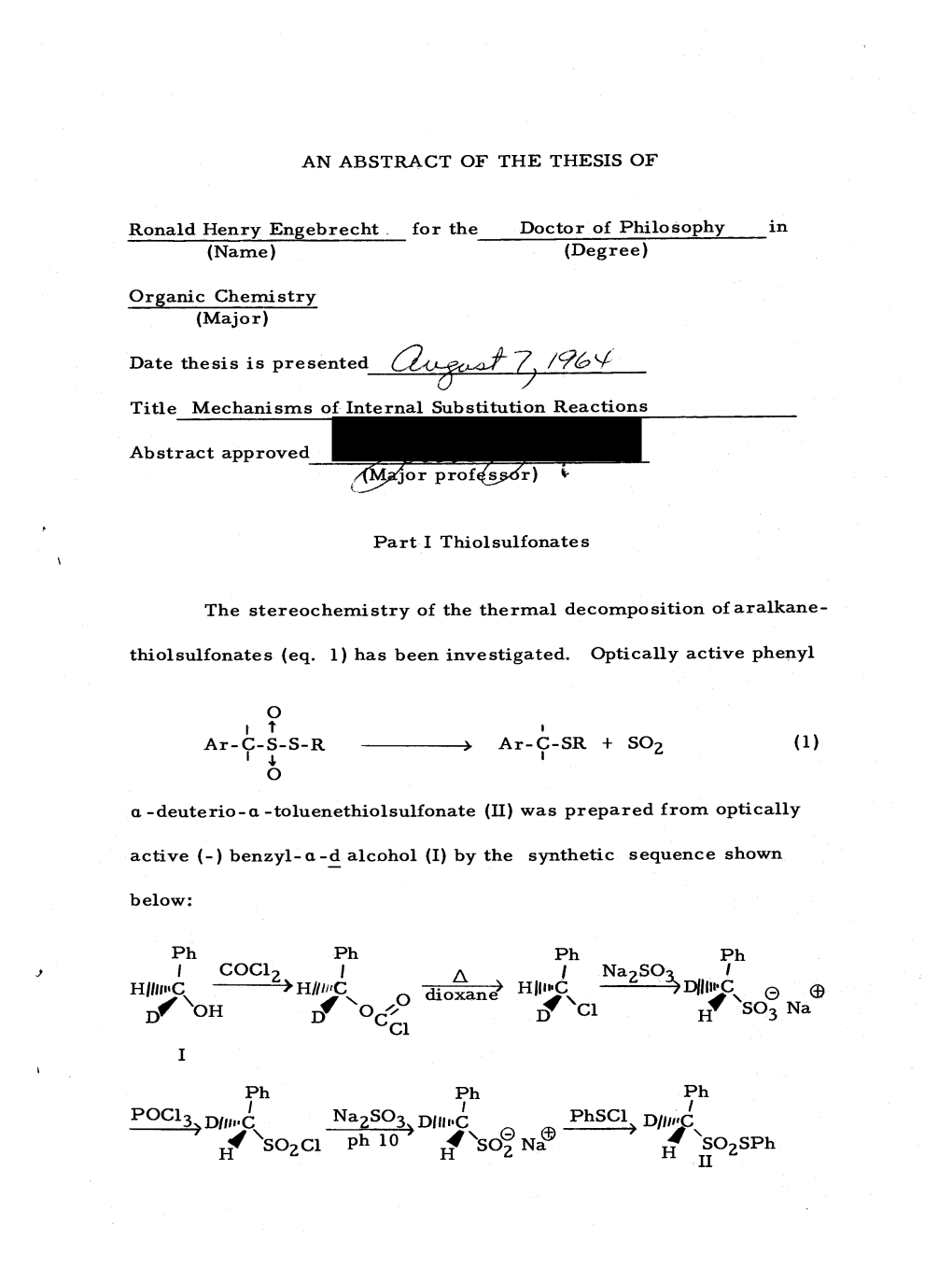 Mechanisms of Internal Substitution Reactions Abstract Approved Jor Prof