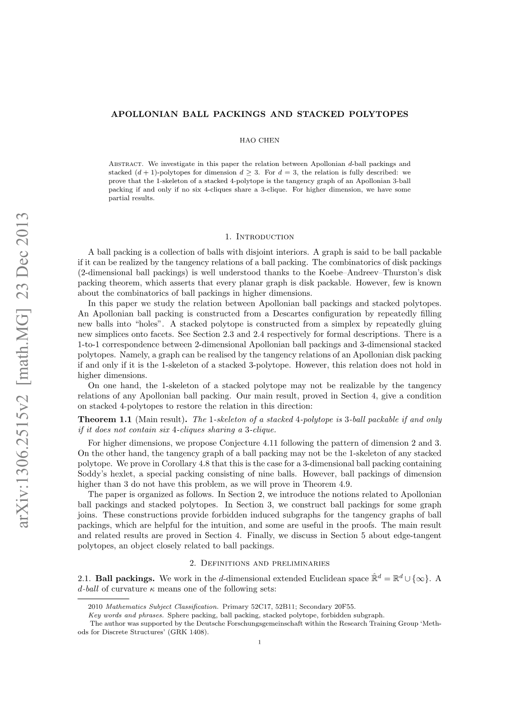 Apollonian Ball Packings and Stacked Polytopes