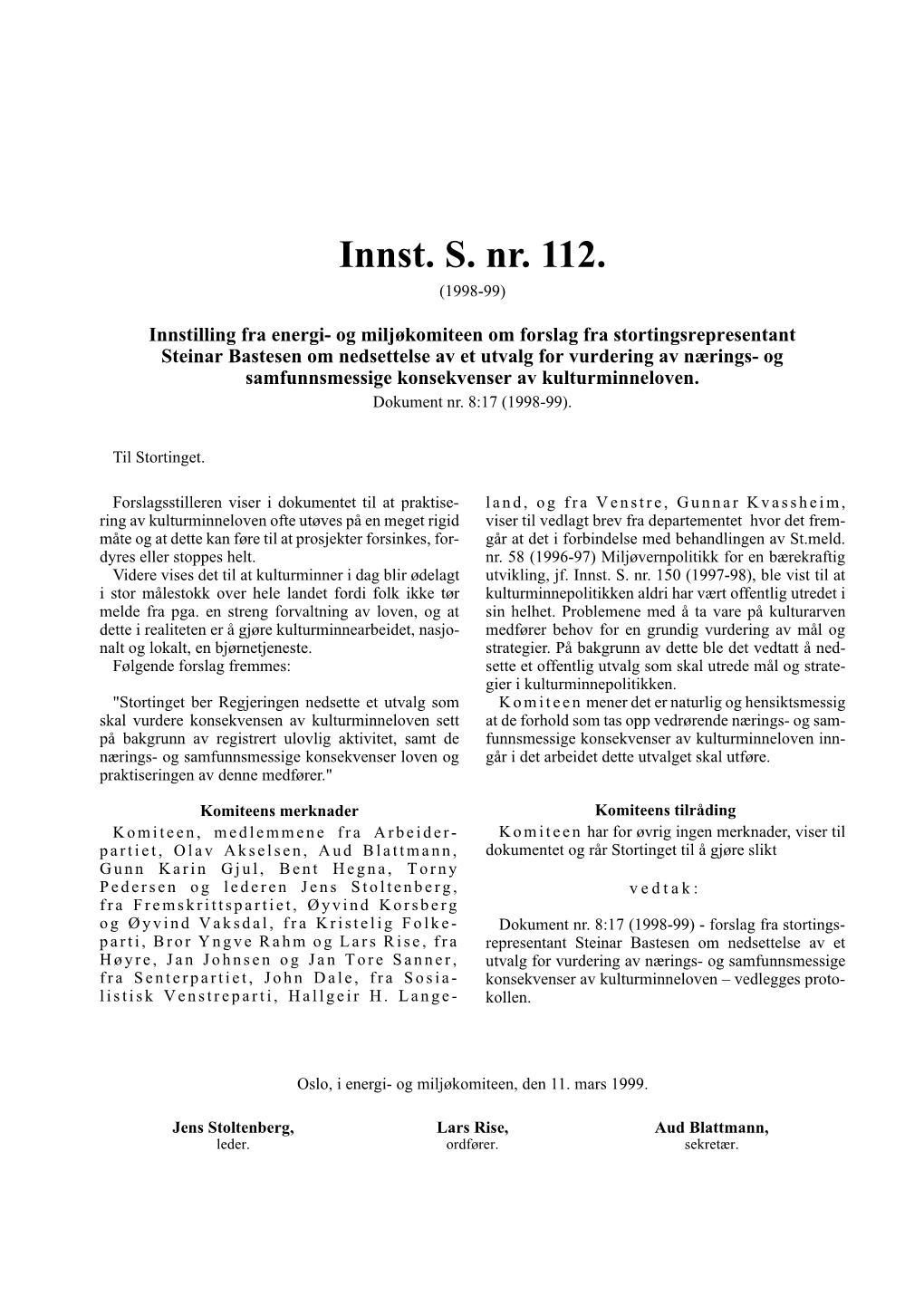 Innst. S. Nr. 112. (1998-99)