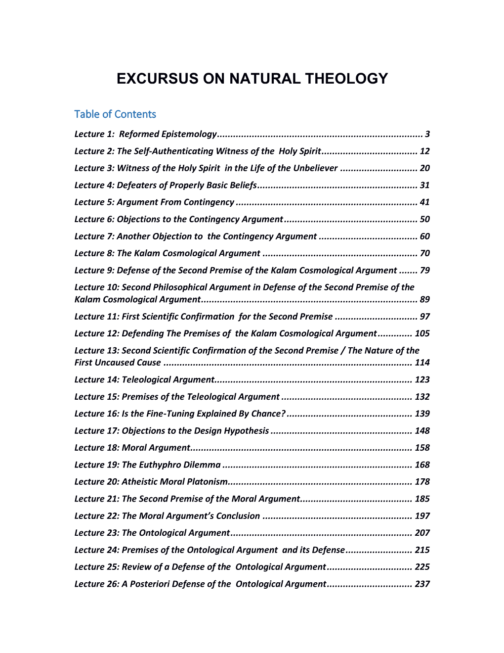 Excursus on Natural Theology