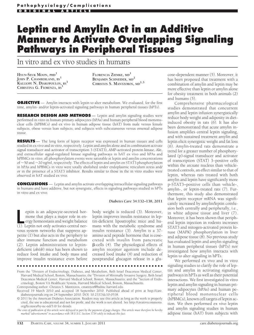 Leptin and Amylin Act in an Additive Manner to Activate Overlapping Signaling Pathways in Peripheral Tissues in Vitro and Ex Vivo Studies in Humans