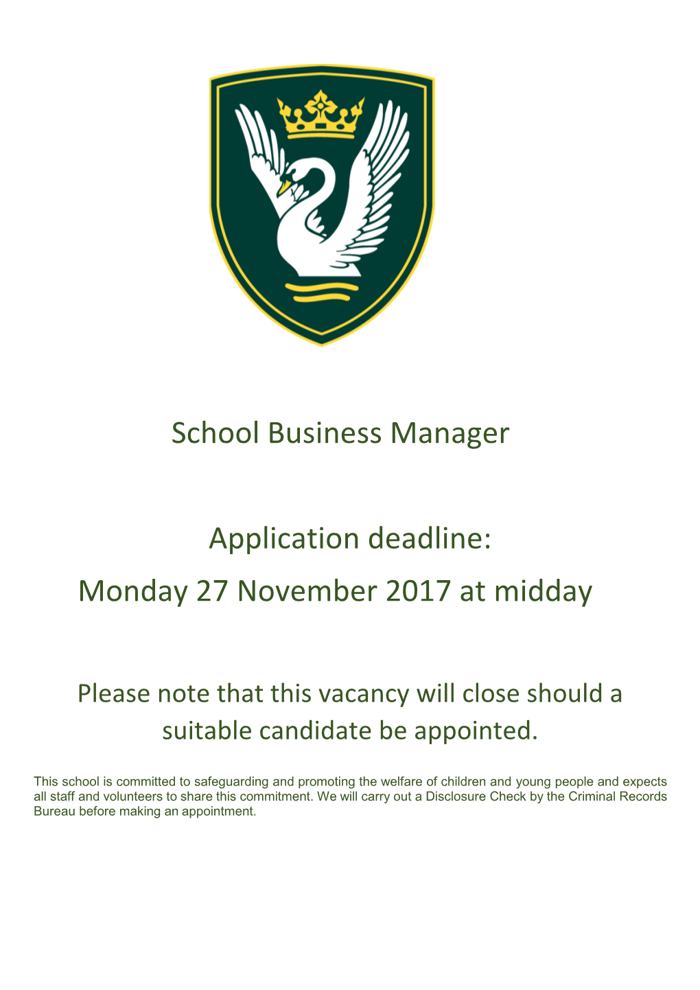 School Business Manager Application Deadline