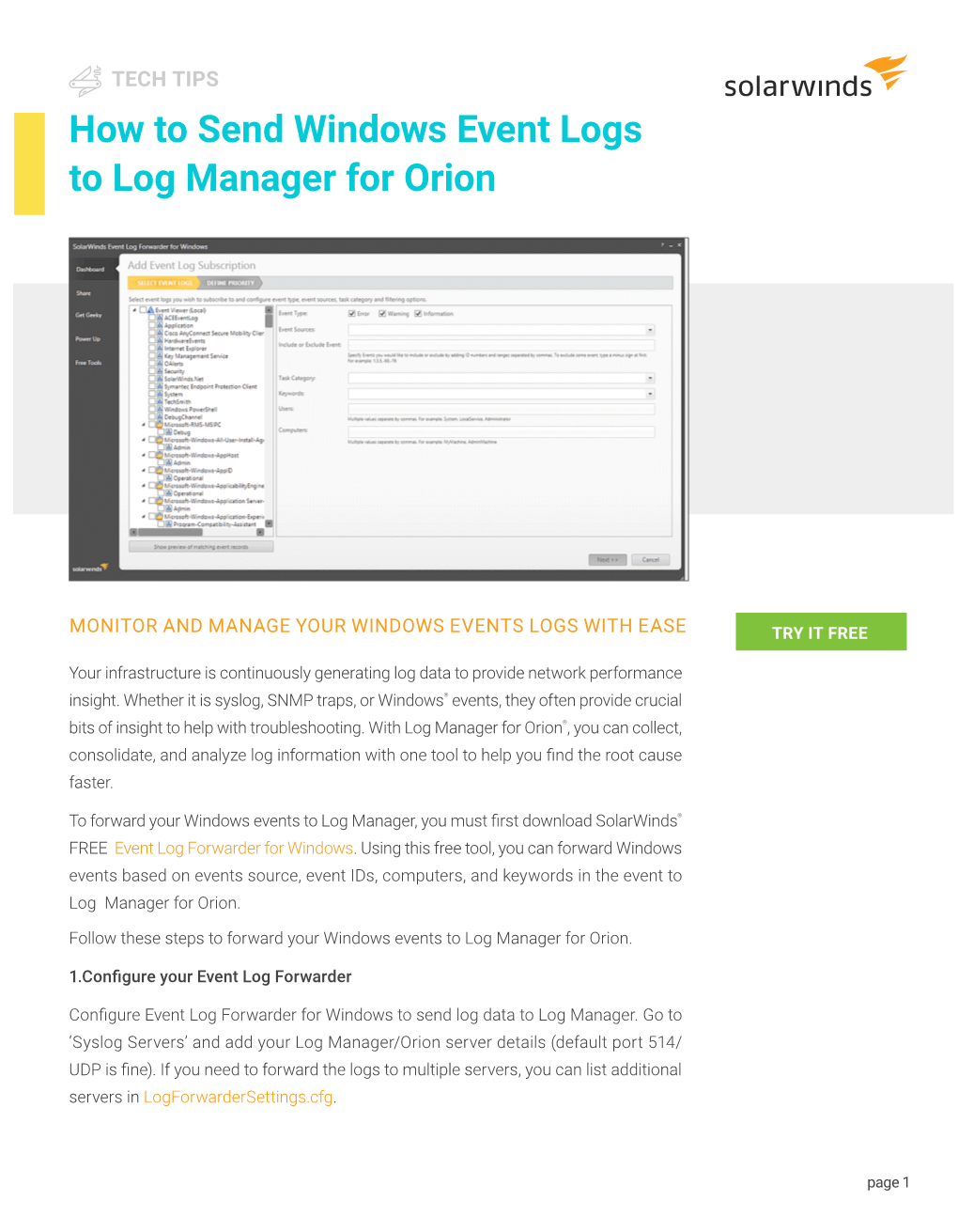 How to Send Windows Event Logs to Log Manager for Orion