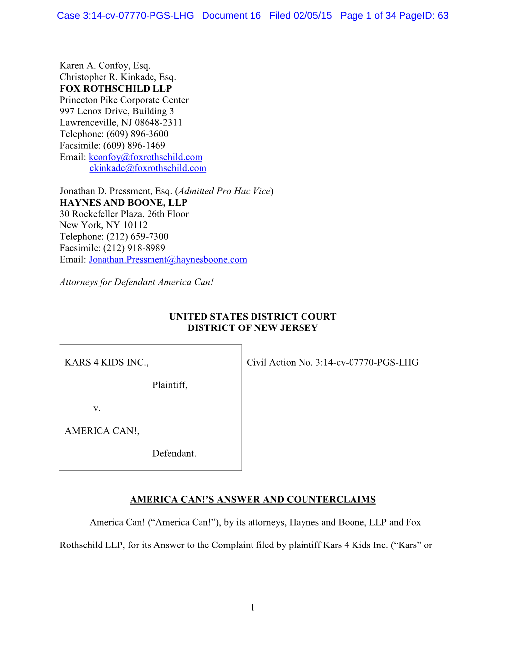 Case 3:14-Cv-07770-PGS-LHG Document 16 Filed 02/05/15 Page 1 of 34 Pageid: 63