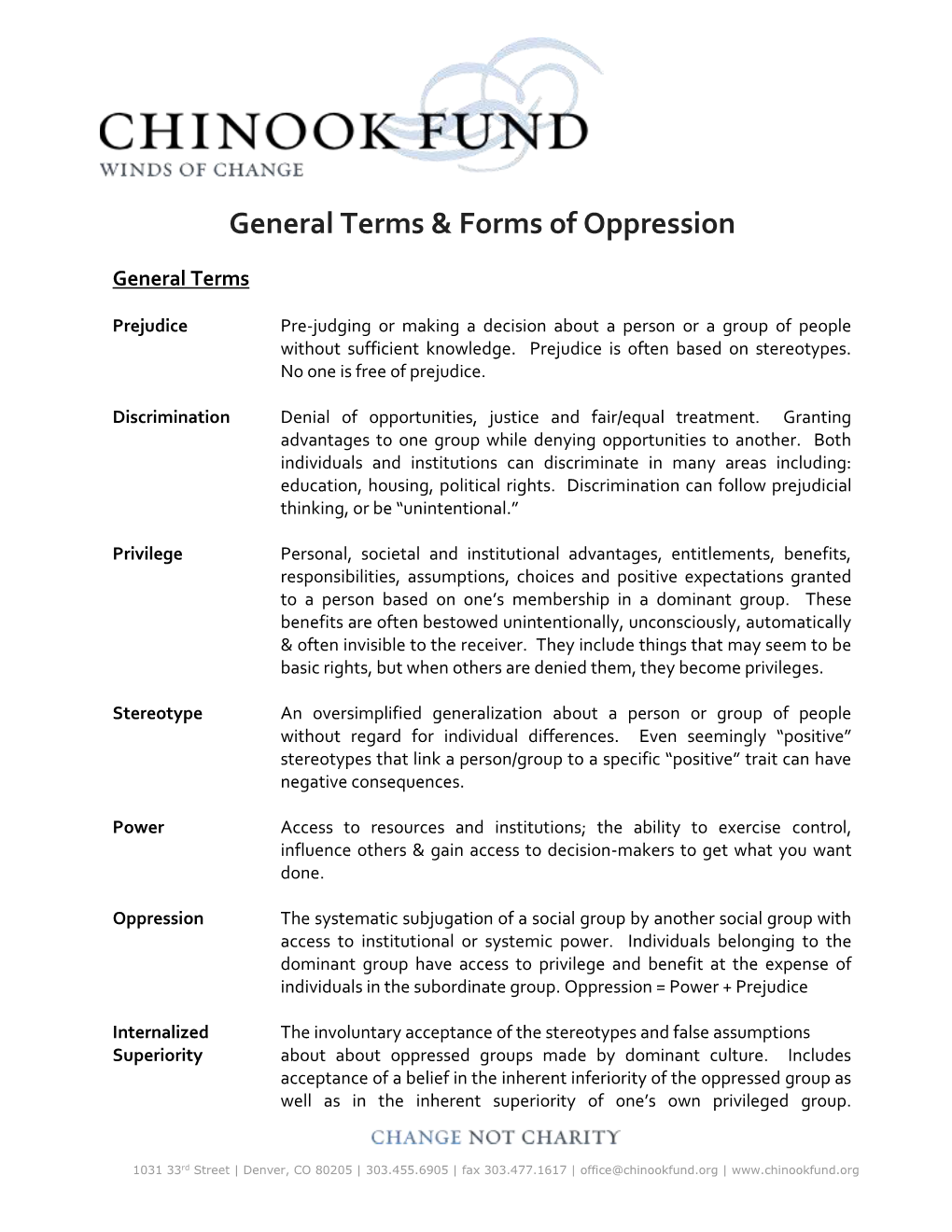 General Terms & Forms of Oppression