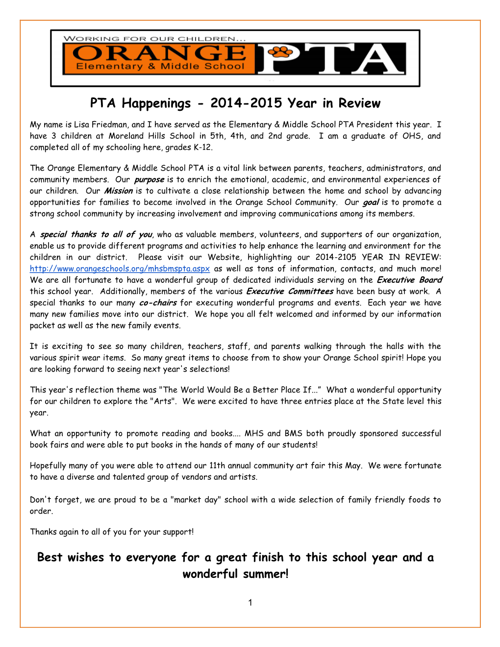 PTA Happenings - 2014-2015 Year in Review