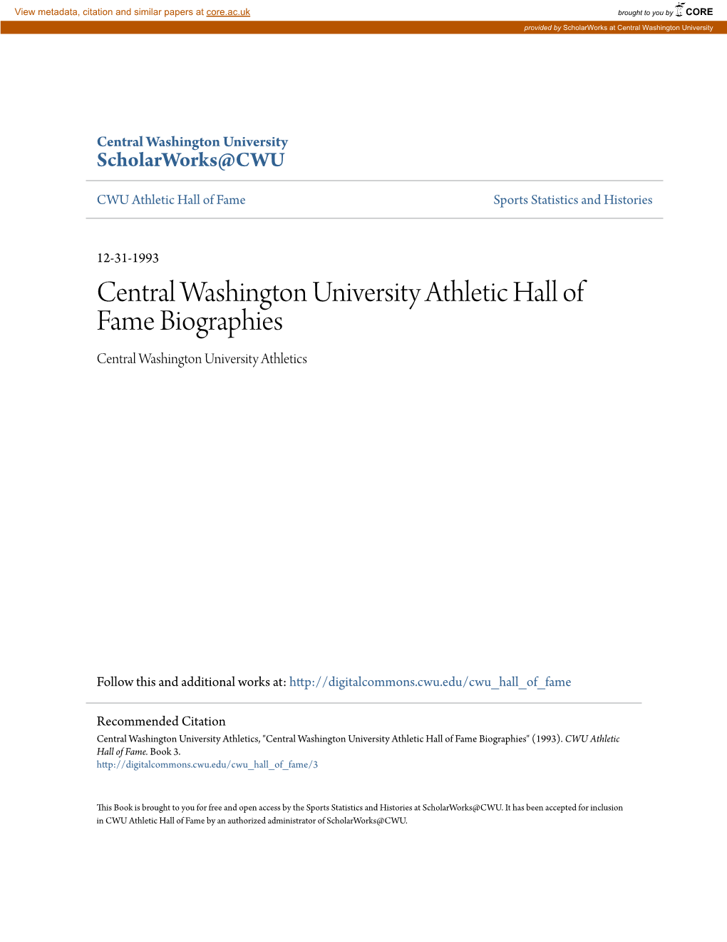 Central Washington University Athletic Hall of Fame Biographies Central Washington University Athletics