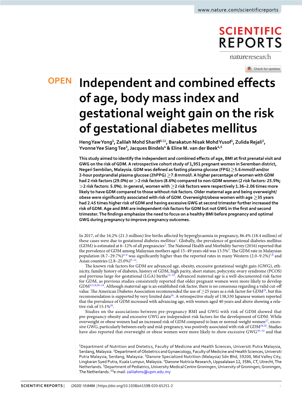 Independent and Combined Effects of Age, Body Mass Index And