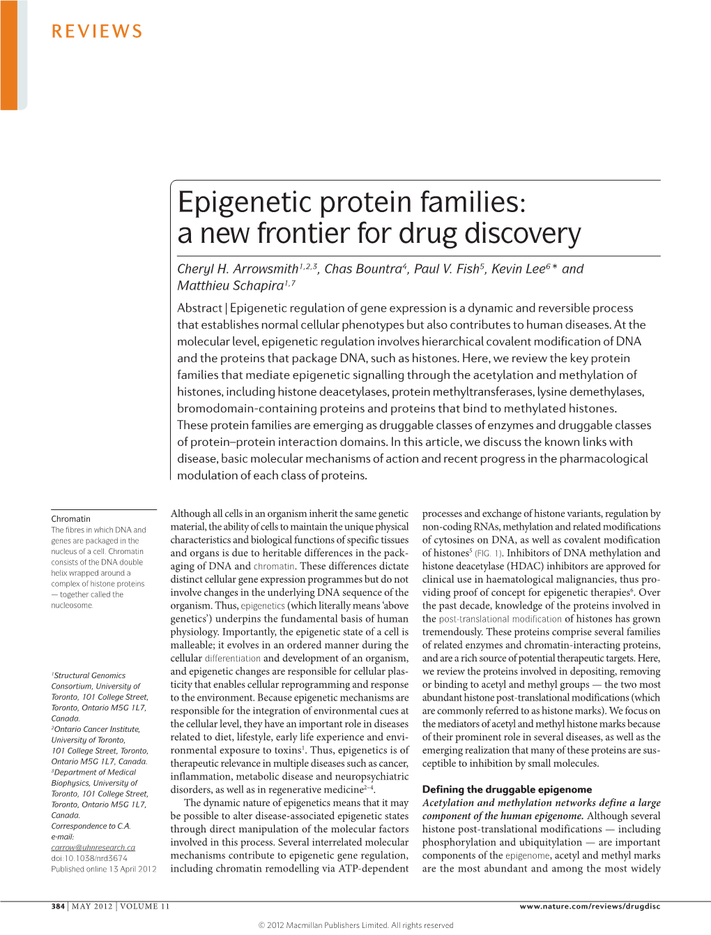 Epigenetic Protein Families: a New Frontier for Drug Discovery