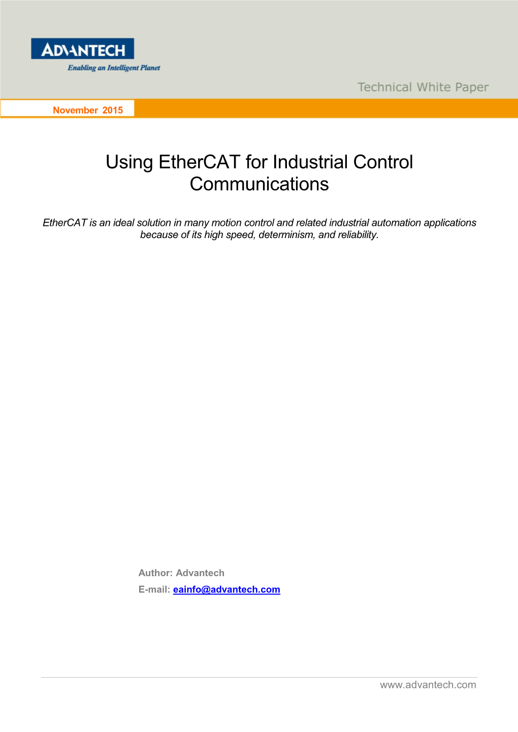 Using Ethercat for Industrial Control Communications