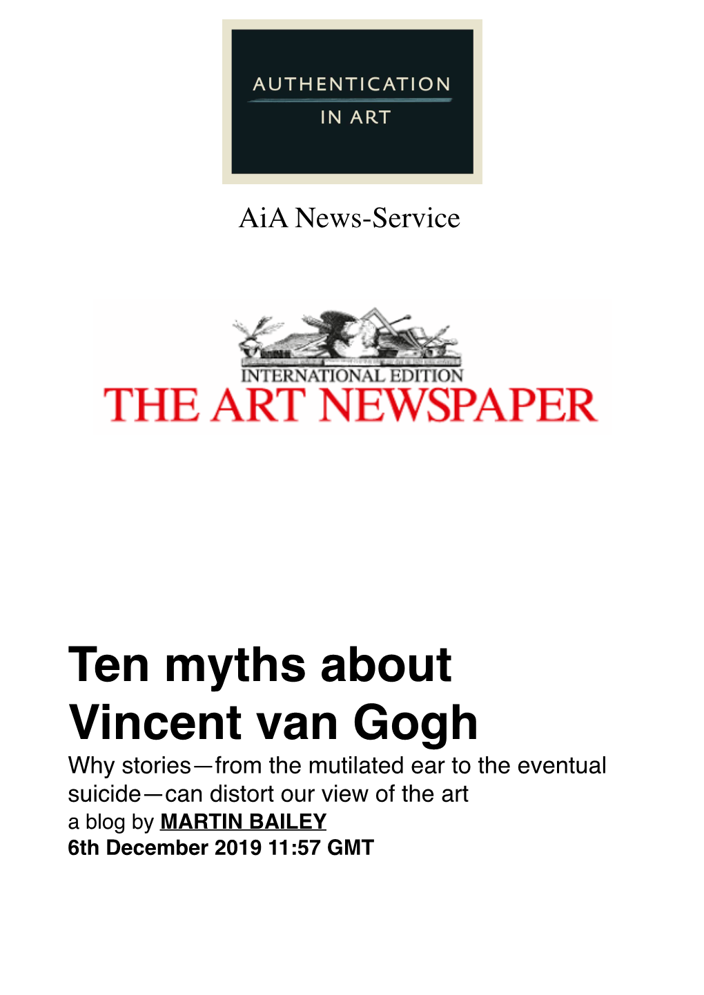 Ten Myths About Vincent Van Gogh