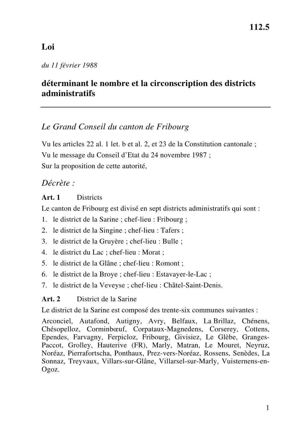 112.5 Loi Déterminant Le Nombre Et La Circonscription Des Districts