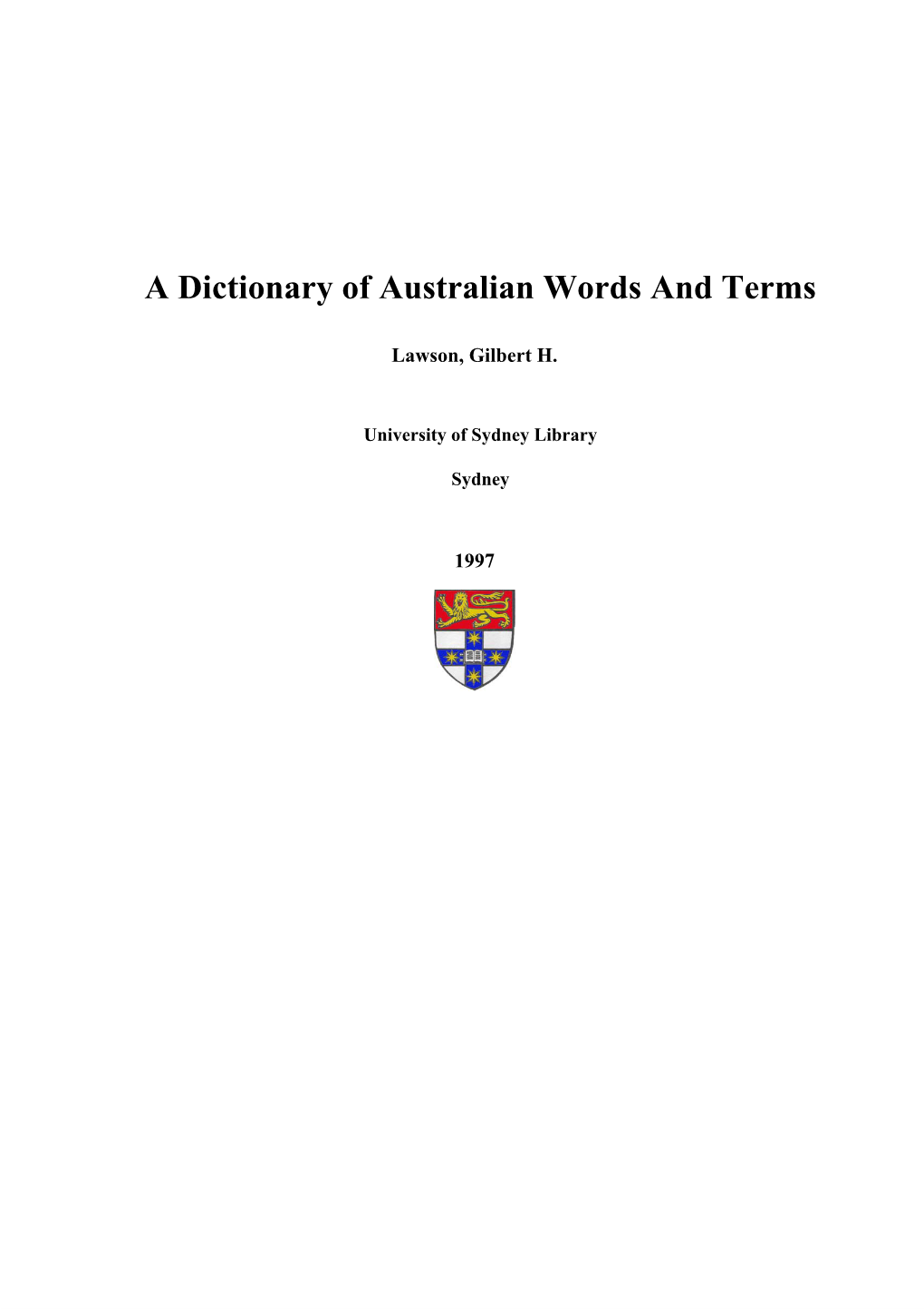 A Dictionary of Australian Words and Terms