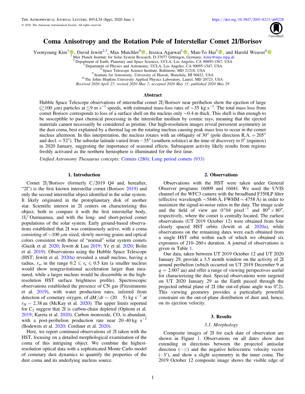 Coma Anisotropy and the Rotation Pole of Interstellar Comet 2I/Borisov