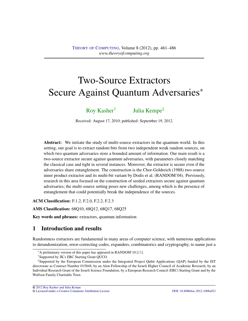 Two-Source Extractors Secure Against Quantum Adversaries∗