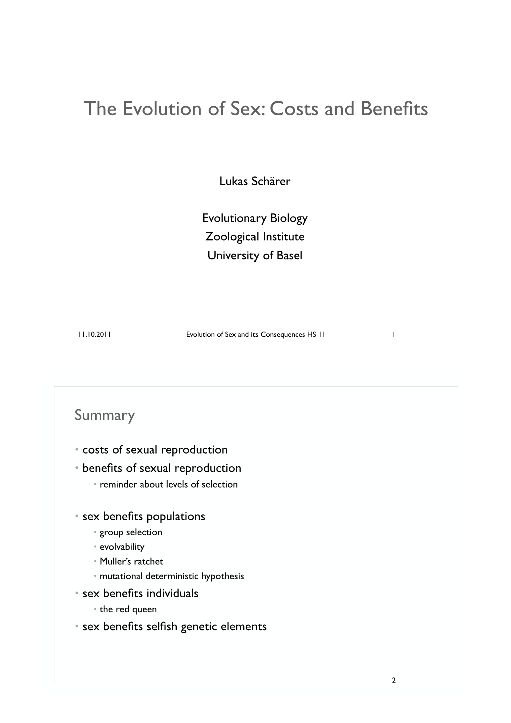 The Evolution of Sex: Costs and Benefits