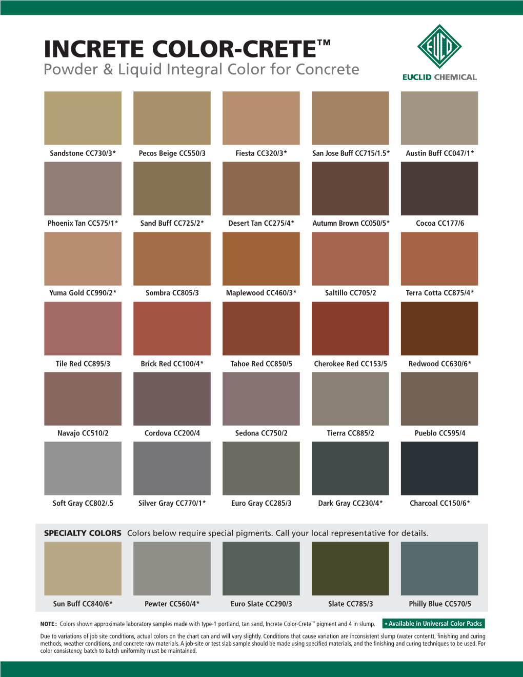 Color-Crete Color Chart © 2021 - the Euclid Chemical Company