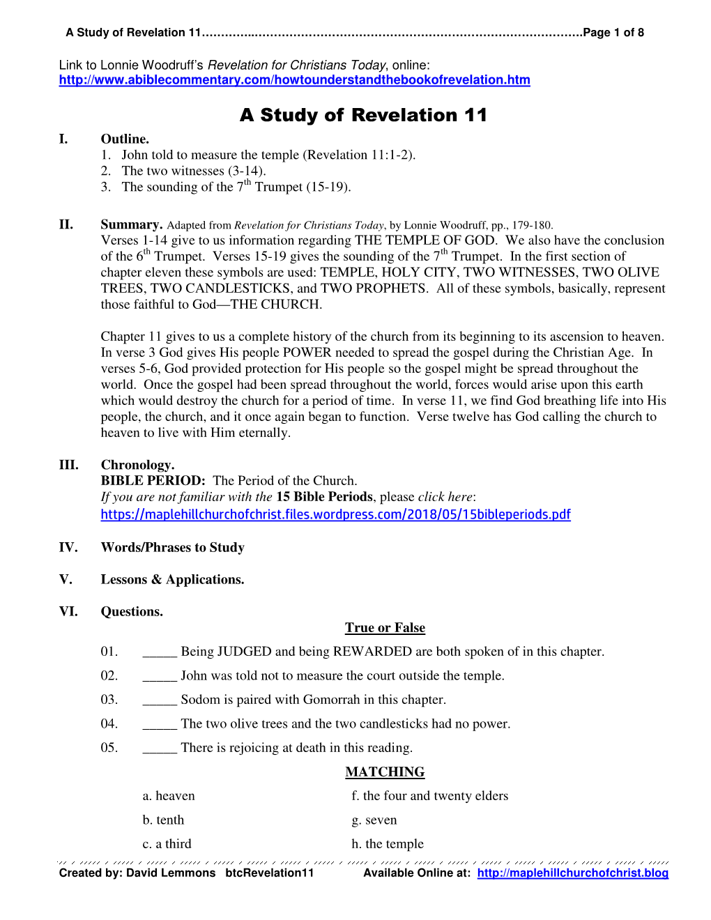 A Study of Revelation 11…………..………………………………………………………………………….Page 1 of 8