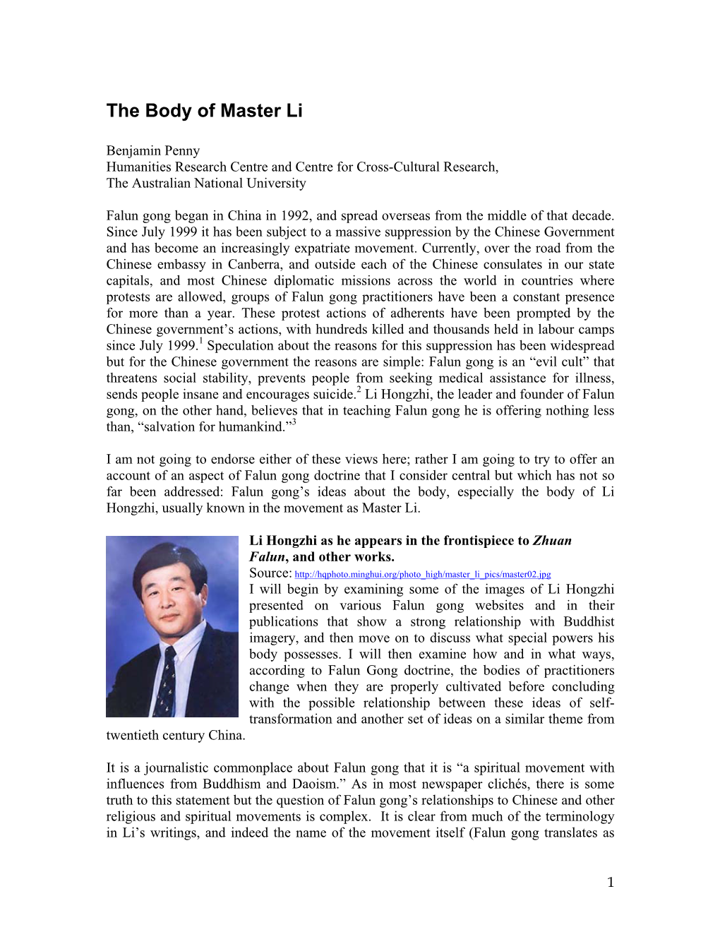 2002 Dr. Benjamin Penny, the Falun Gong Movement in China