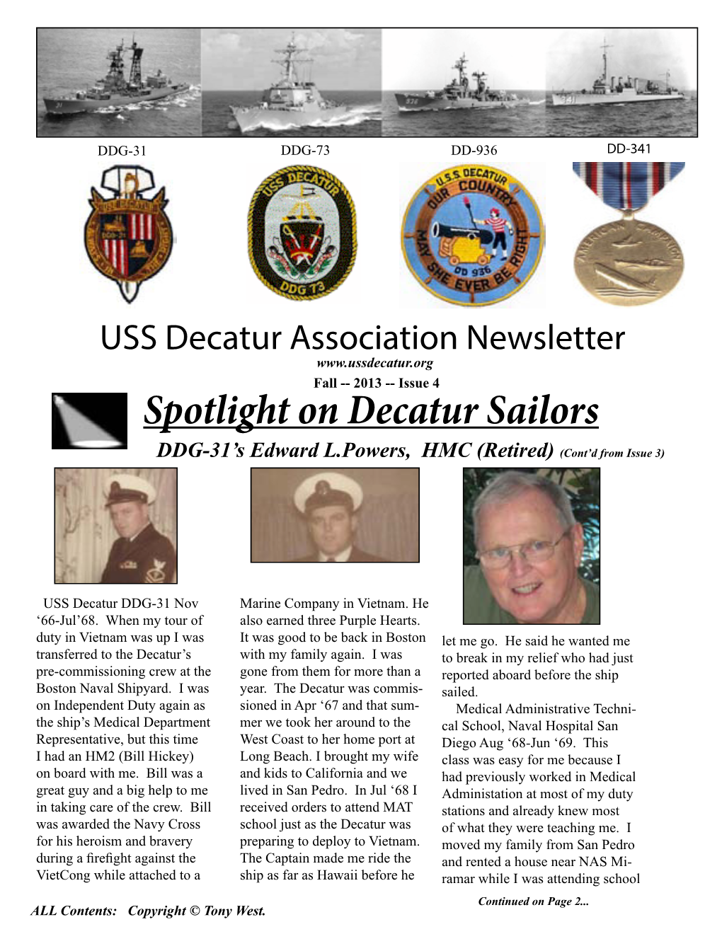 Spotlight on Decatur Sailors DDG-31’S Edward L.Powers, HMC (Retired) (Cont’D from Issue 3)